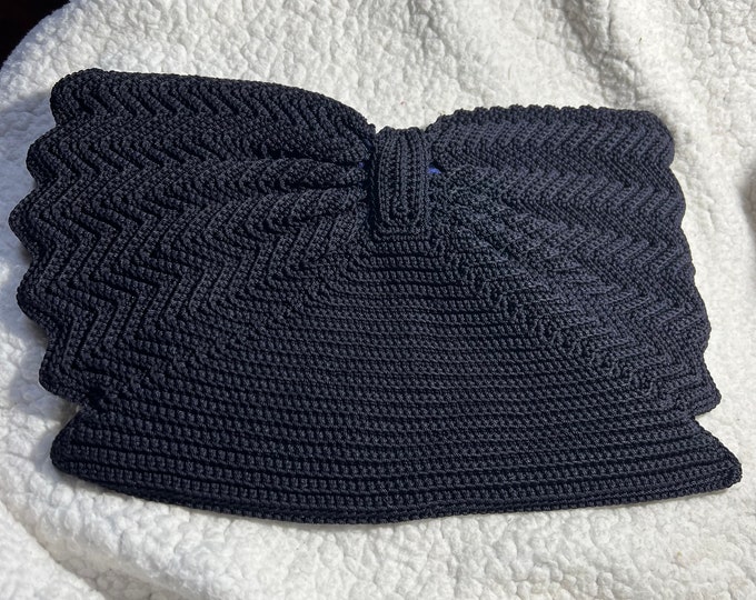 Black Clutch Handbag, Crocheted Vintage Evening Purse, Rockabilly