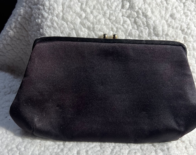 Black Formal Clutch, Mid Century Evening Handbag, Purse