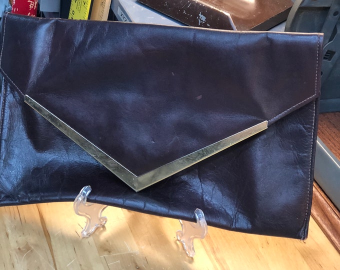 Leather Envelope Clutch Handbag, Retro Business Woman Purse, Vintage leather Evening Bag