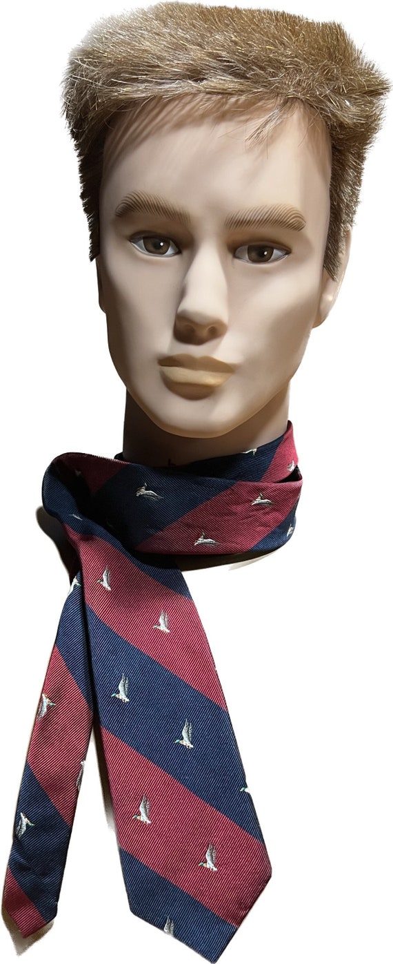 Flying Duck Tie, Mallard Red and Blue Striped Neck