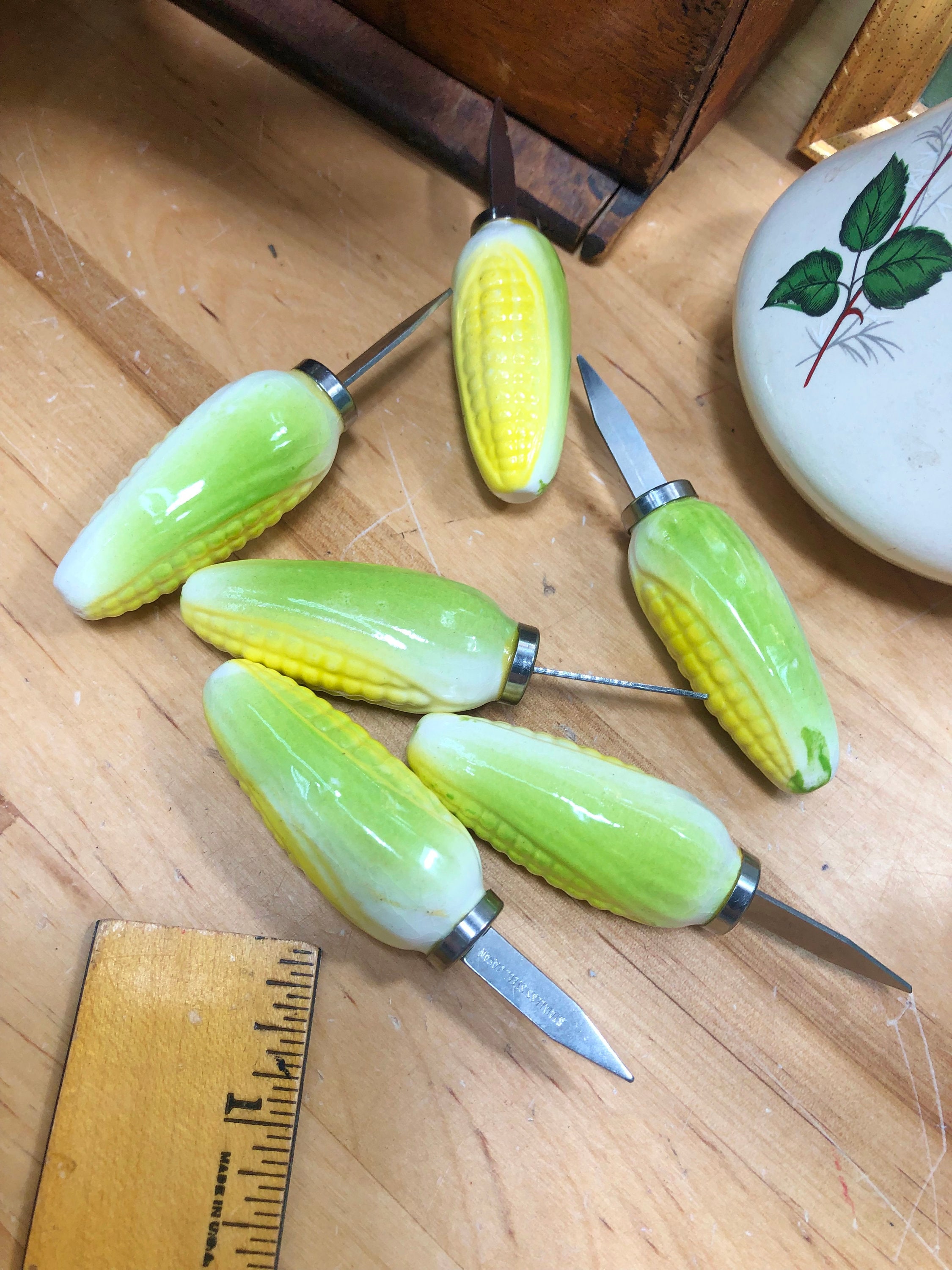 Corn Plates and Holders Vintage Ceramic Corn On the Cob Serving