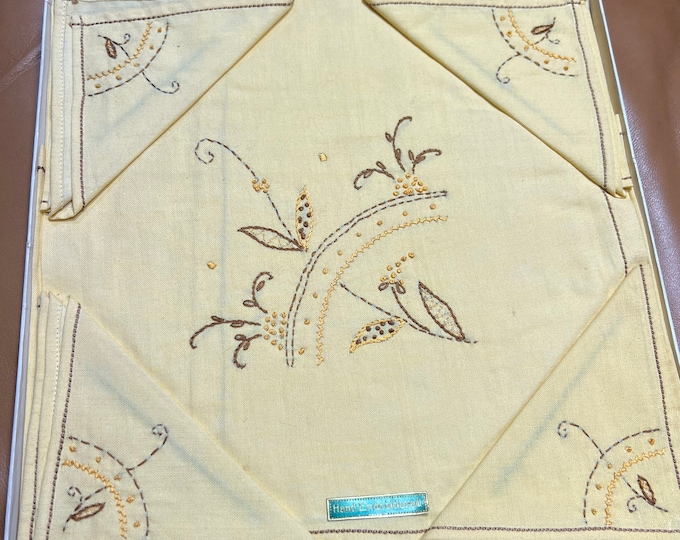 Vintage Bridge Set, Hand Embroidered Linens, Mid Century Game Table Decoration