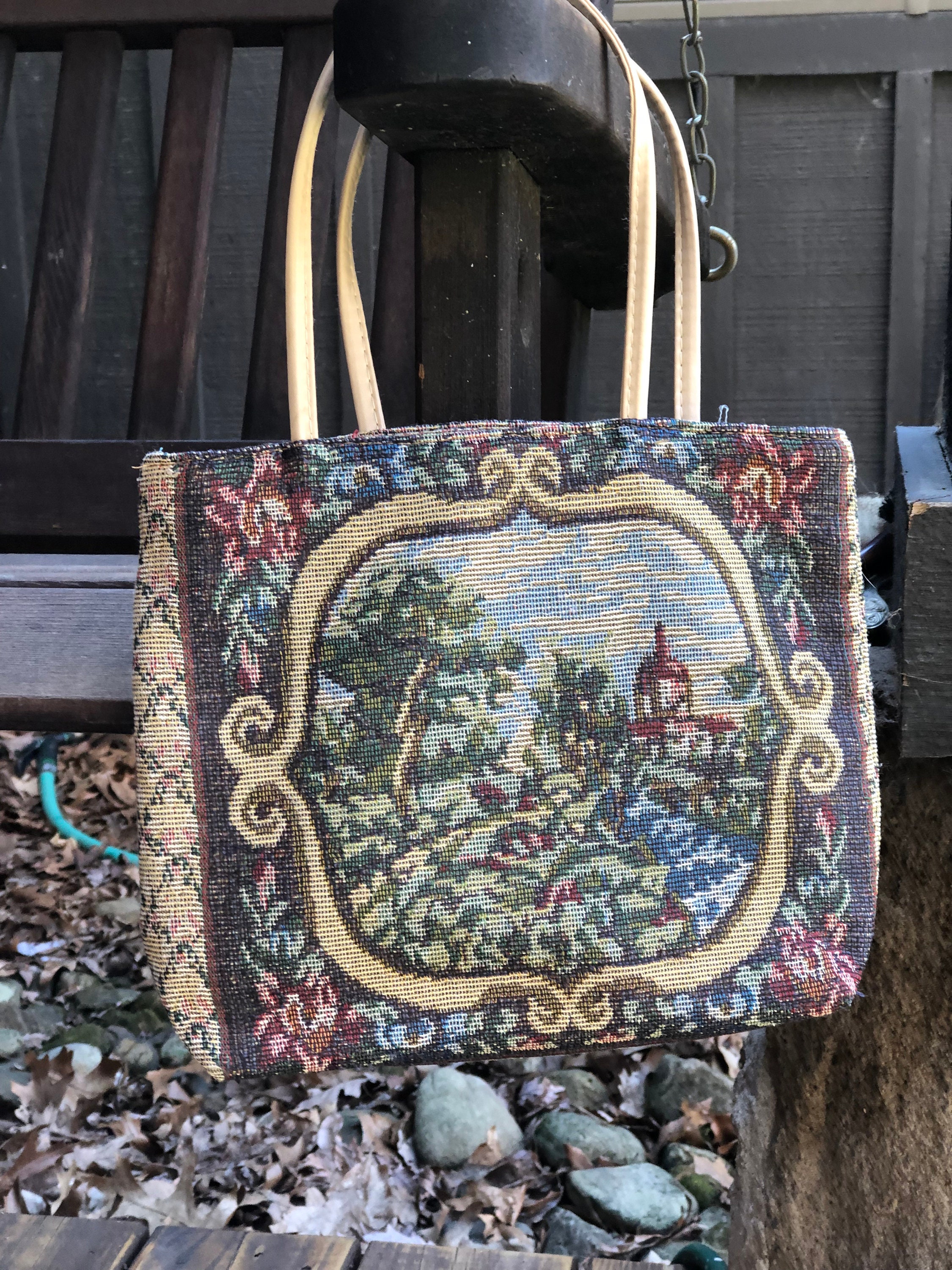 Carpetbagger Style Purse Tapestry Handbag Upholstered Bag