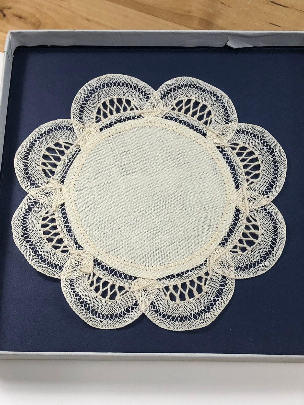 Belgium Lace Doilies, Handmade Vintage Coaster Set