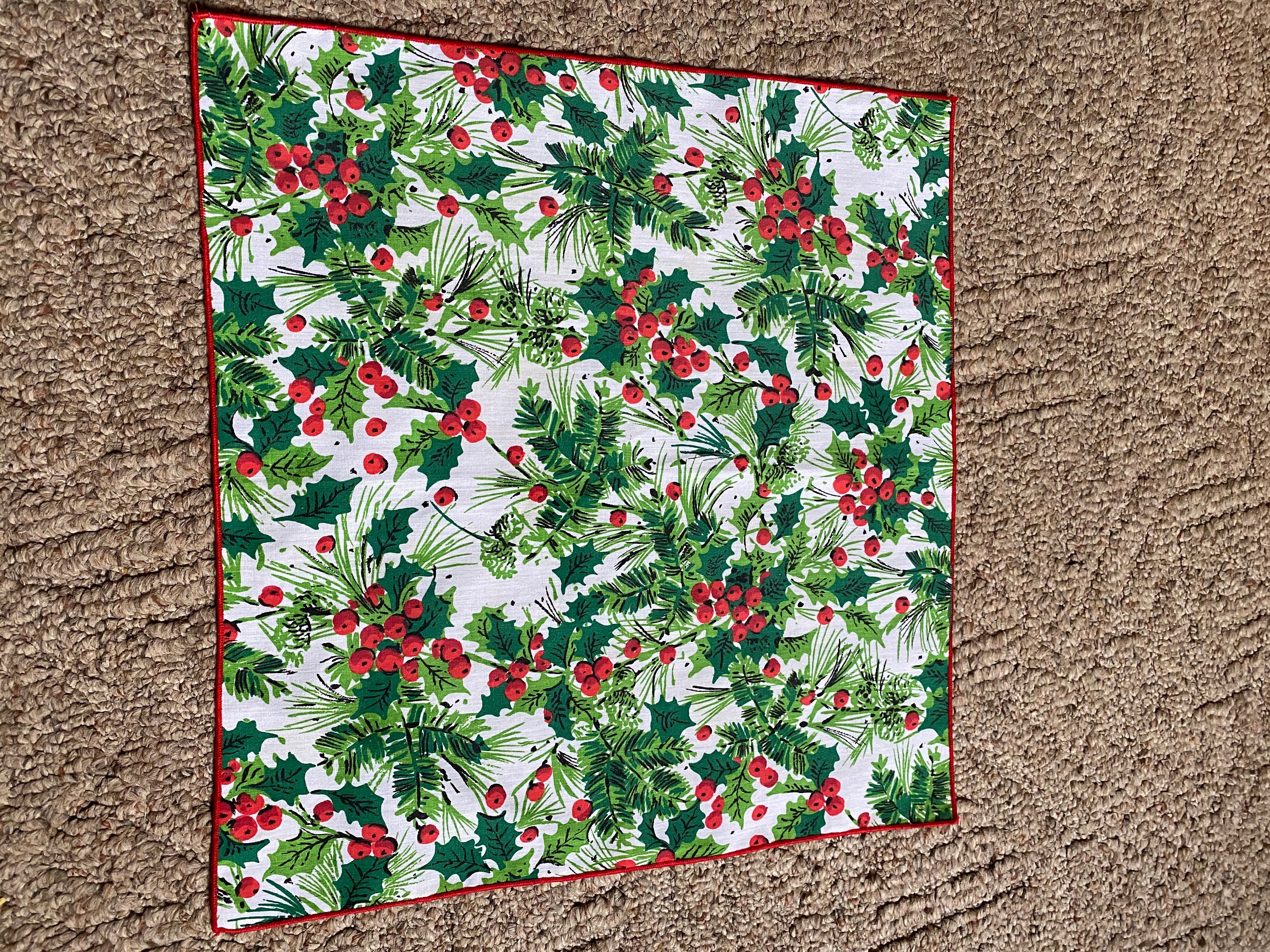 Christmas Holly and Ivy Napkins Vintage Holiday Napkin Set of 6 Red