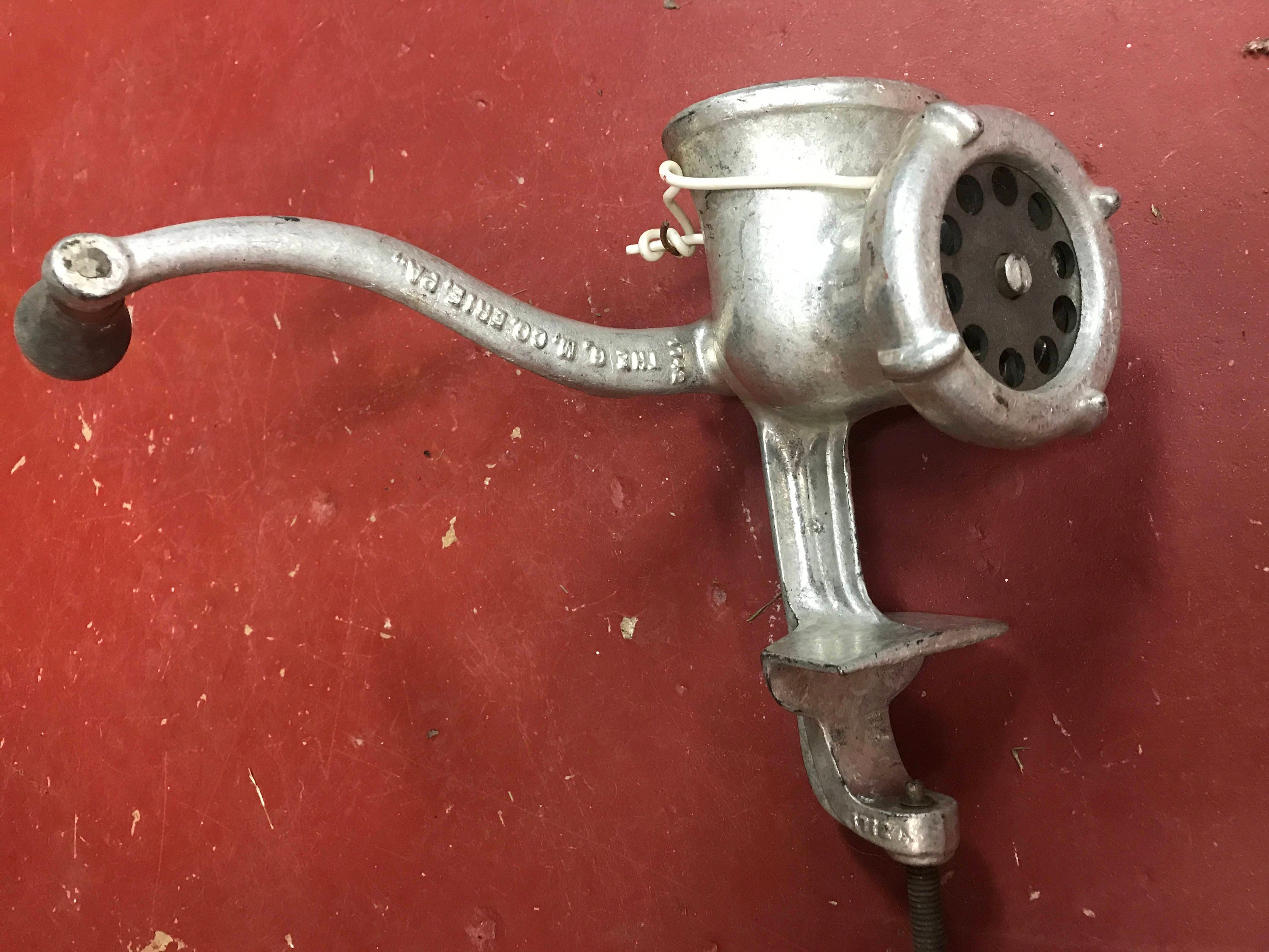 Griswold hand grinder, vintage farmhouse kitchen meat grinder