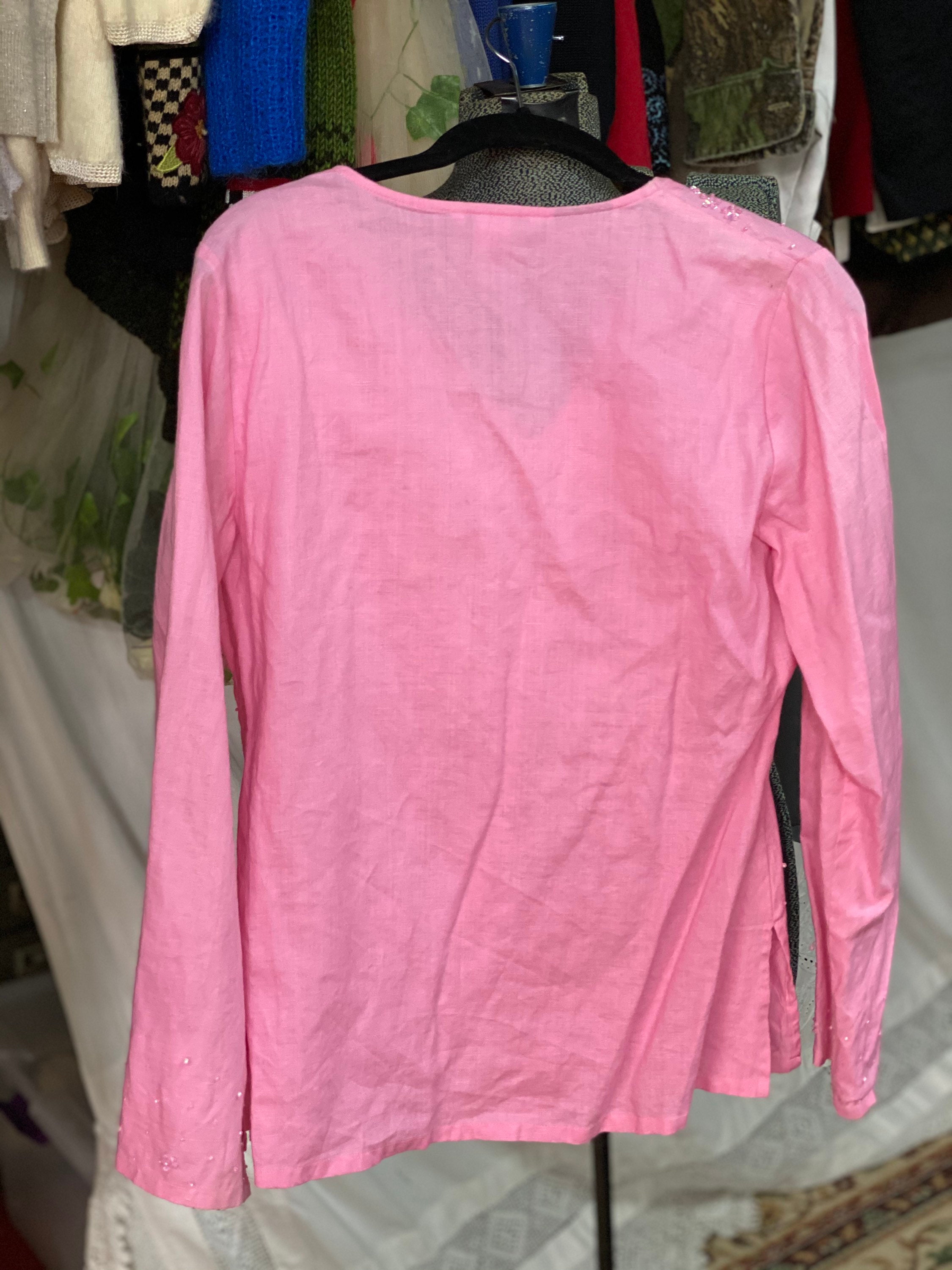 Pink Womens Top Irish Linen Pullover Blouse Beads and - Etsy
