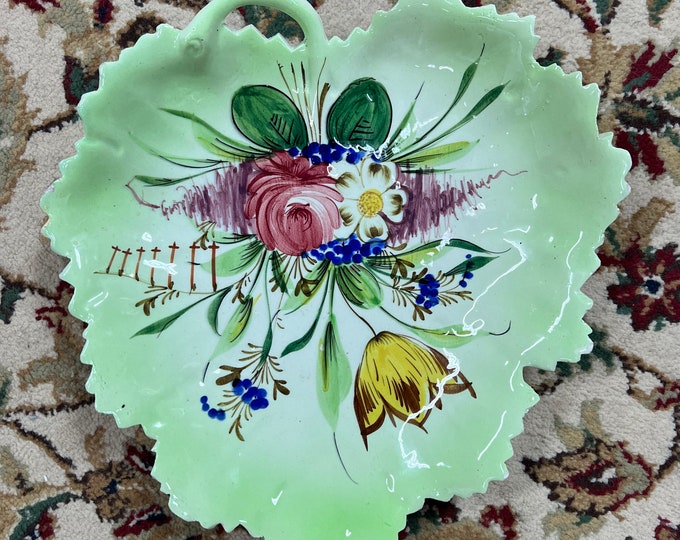 Italian Pottery Platter, Grape Leaf Serving Tray, Hand Painted Collectible Plate