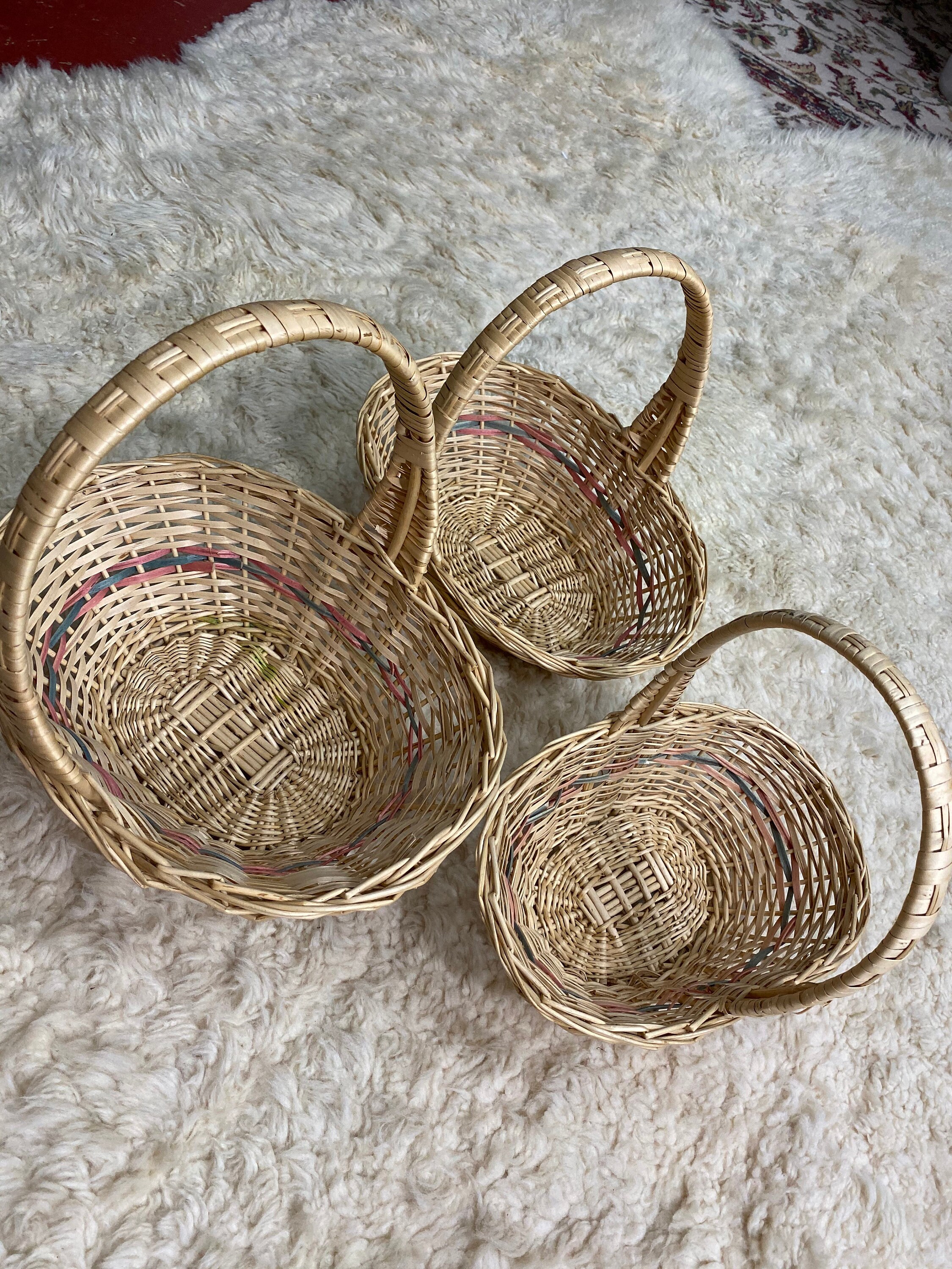 Wicker Easter Basket Set Of 3, Stackable Baskets