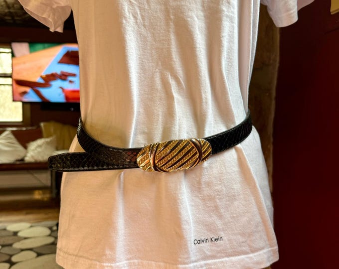 Genuine Snakeskin Black Belt, Vintage Fashion Accessory, Leather Shop  Gold Toned Buckle