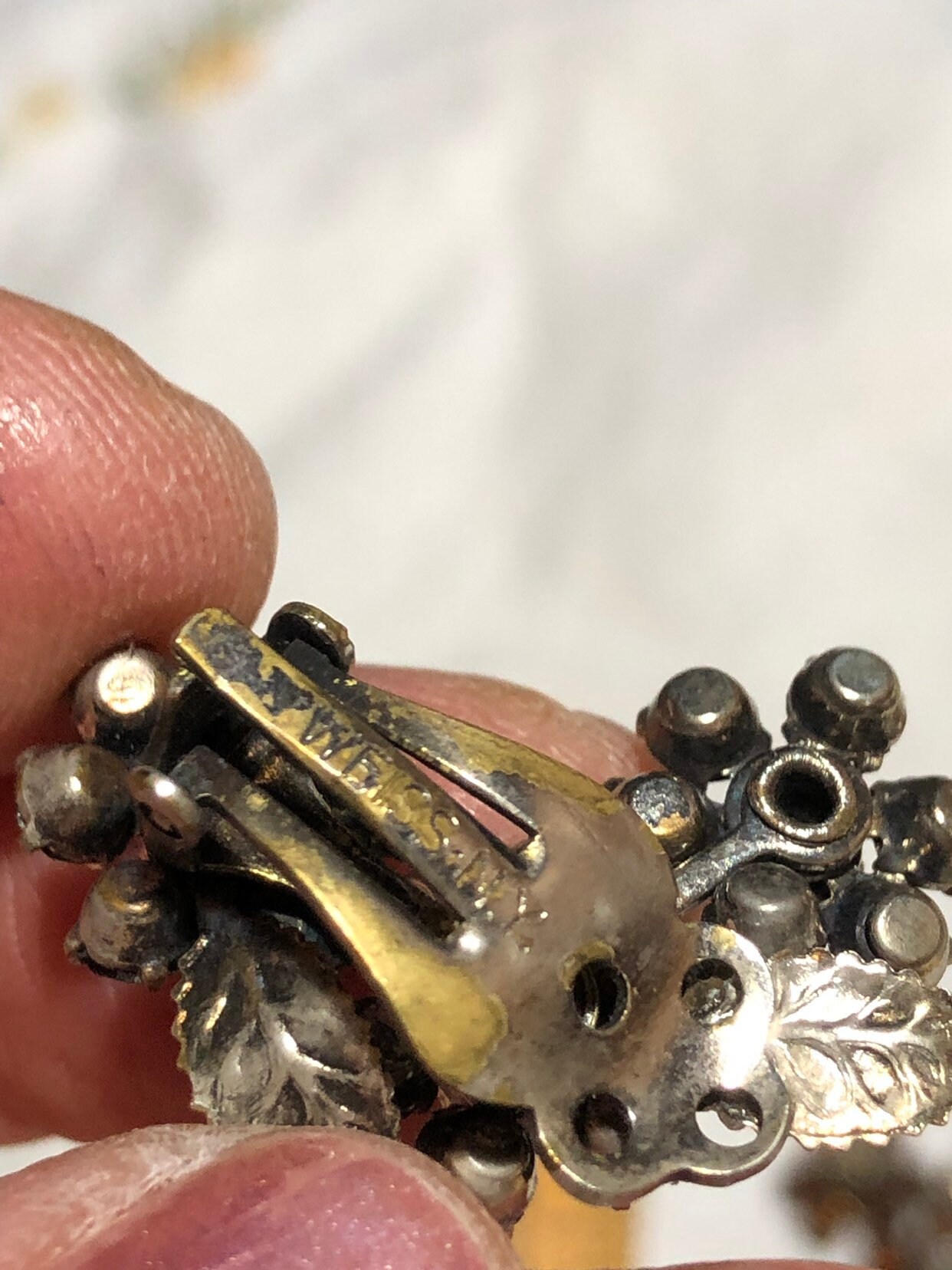 Weiss N Y Rhinestone Earrings, Vintage Clip On Signed Earrings, Retro