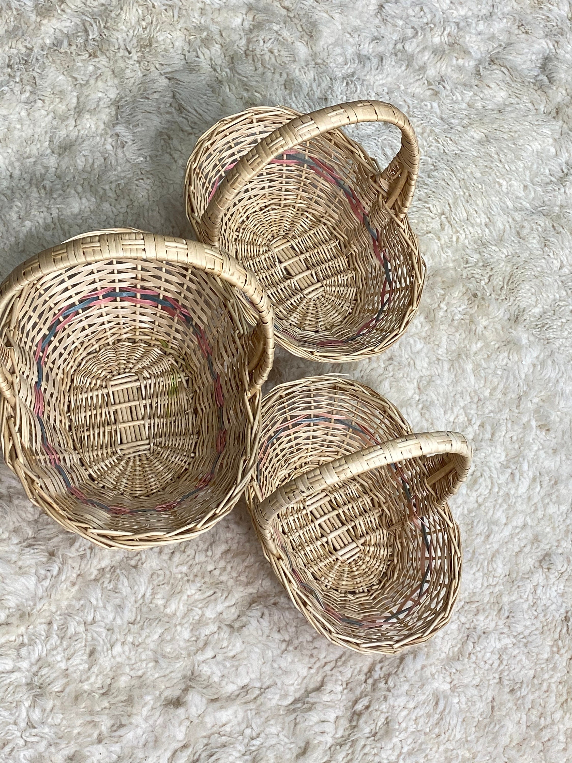 Wicker Easter Basket Set Of 3, Stackable Baskets