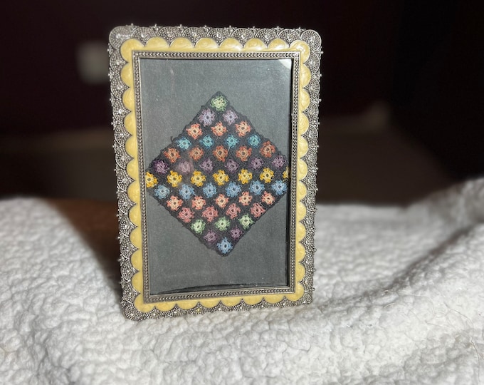 Miniature Granny Square Crochet Display, Tabletop Framed Picture, Farmhouse