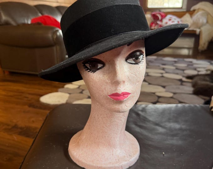 Black Wool Felt Women's Hat with Bow Band Formal Fashion Elegant Style Made USA