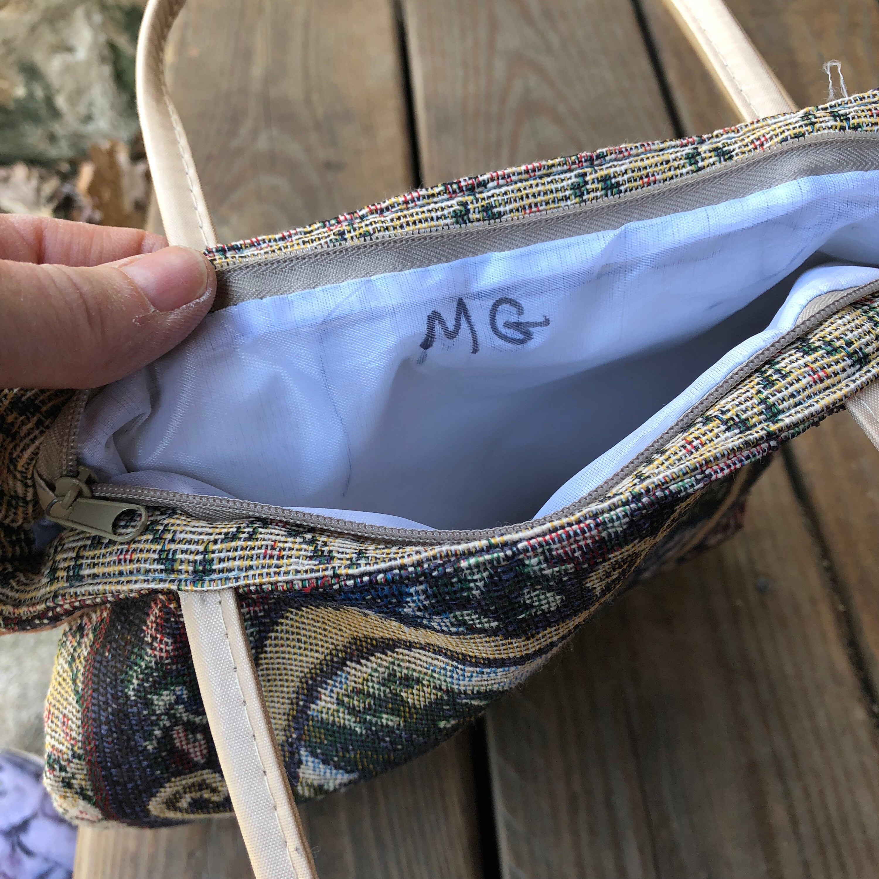 Carpetbagger Style Purse Tapestry Handbag Upholstered Bag