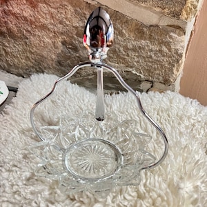 Crystal Relish Dish With Spoon, Vintage Serving Plate, Fancy Service