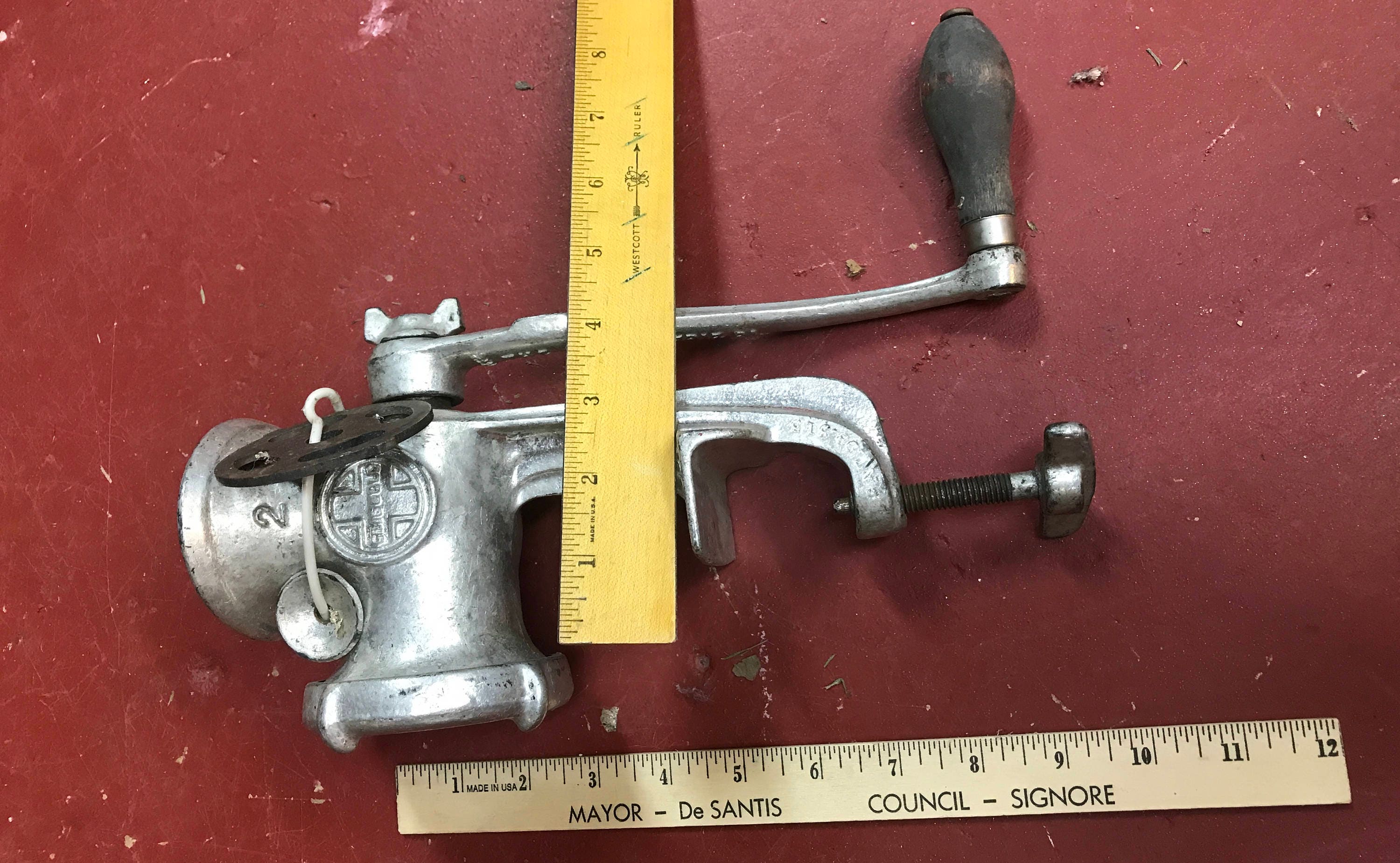 Griswold hand grinder, vintage farmhouse kitchen meat grinder
