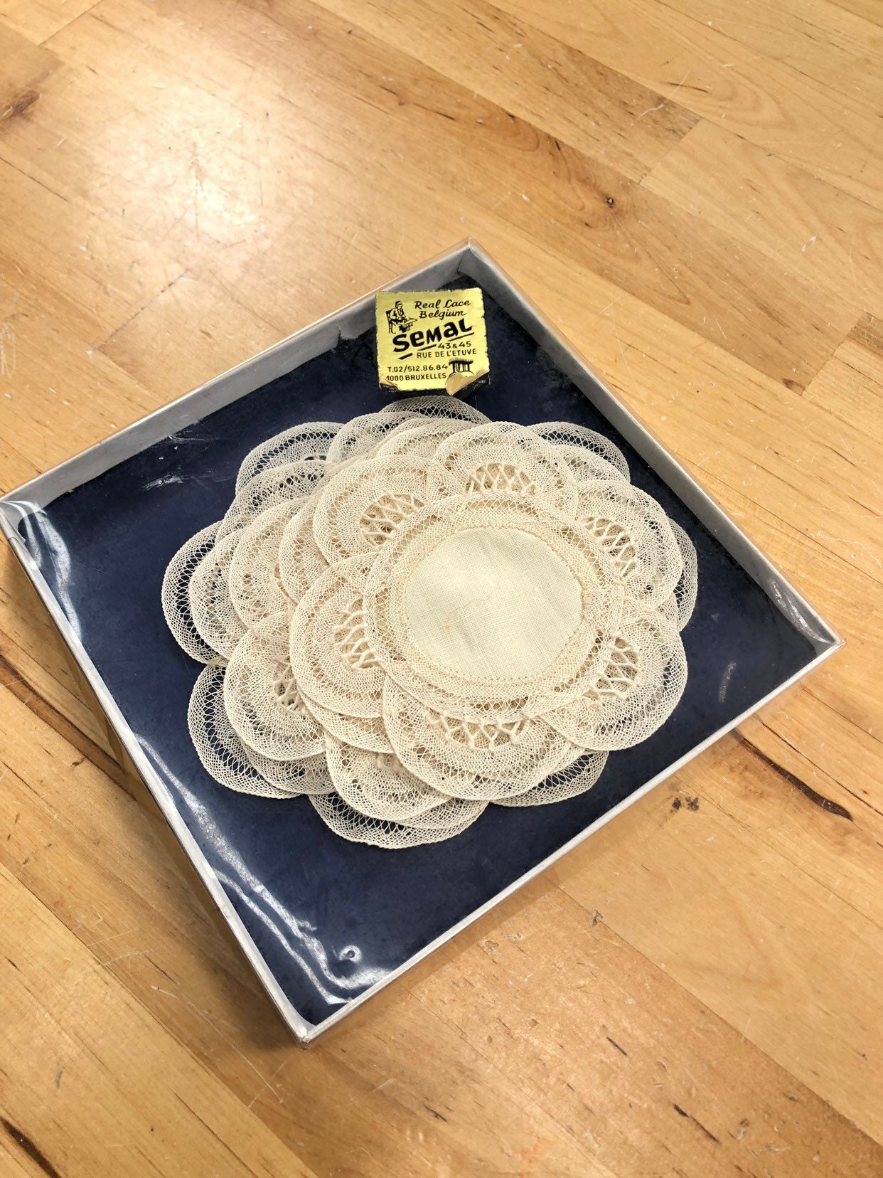 Belgium Lace Doilies, Handmade Vintage Coaster Set