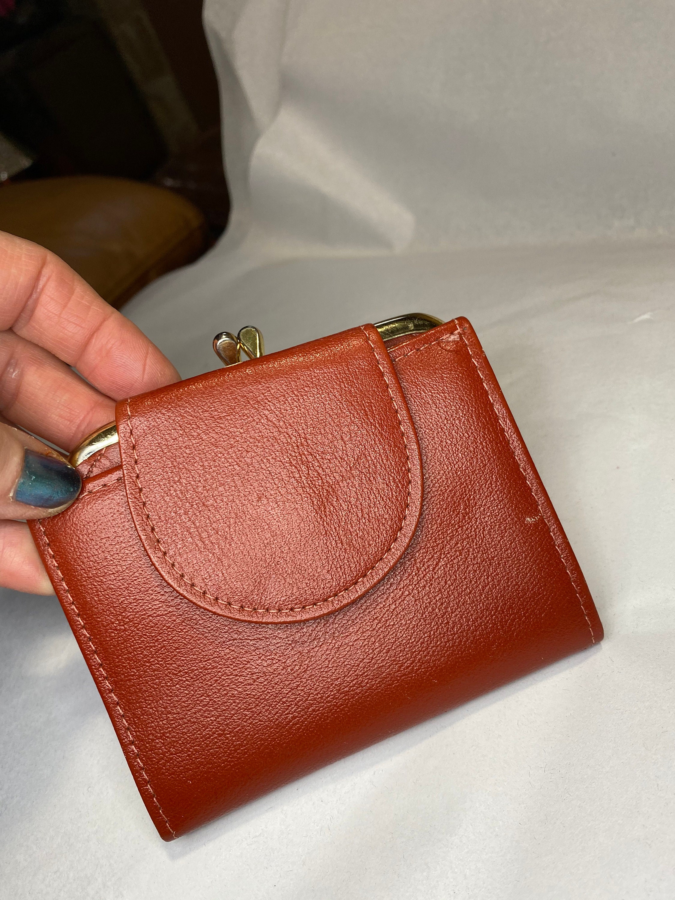 Vintage Leather Wallet, Amity Cowhide Wallet, Mid Century Orange Picture  Wallet