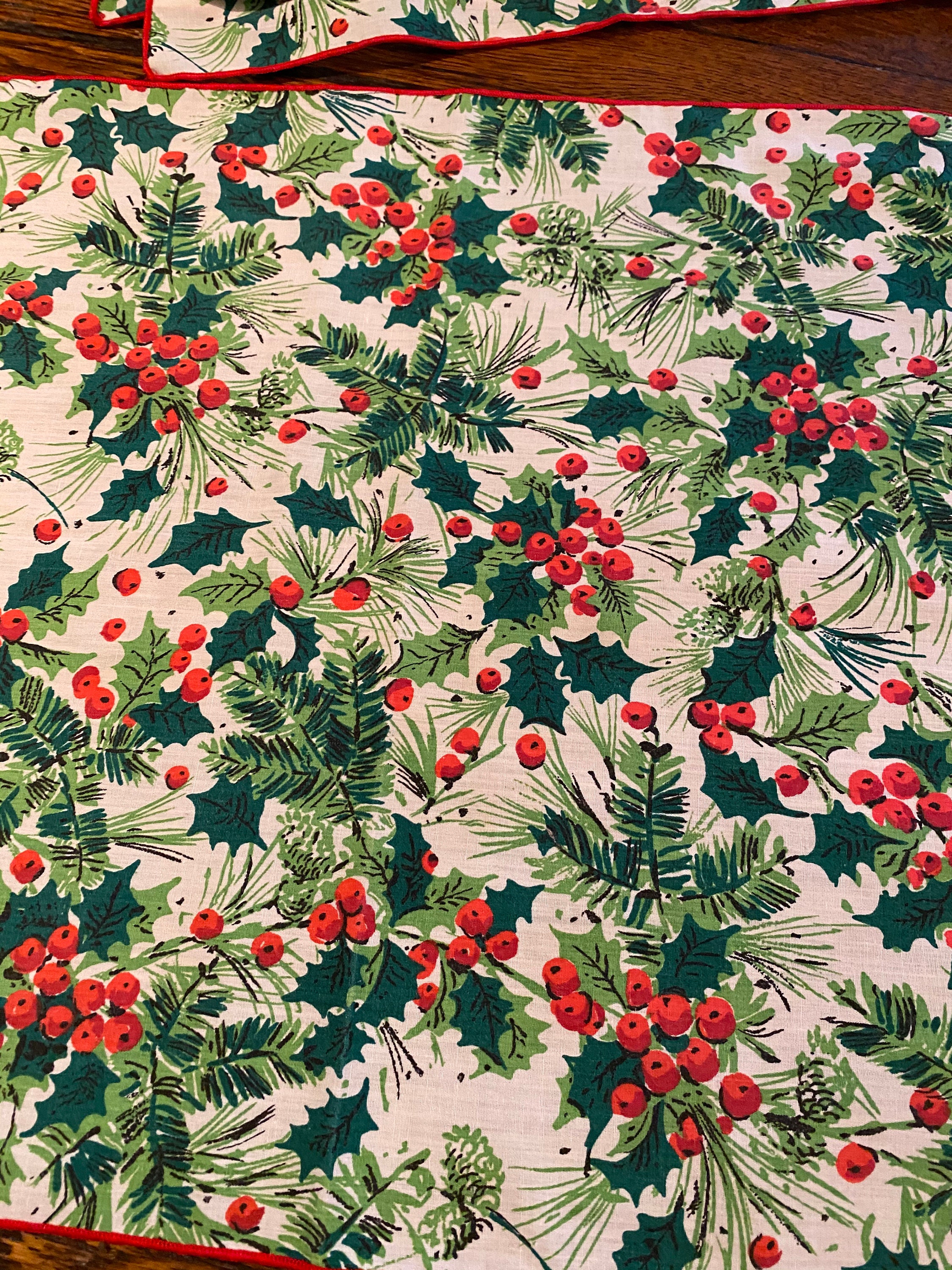 Christmas Holly and Ivy Napkins Vintage Holiday Napkin Set of 6 Red
