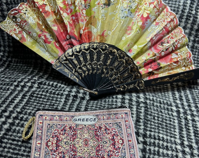 Folding  Fan And Change Purse, Retro Accessories, Period Costume