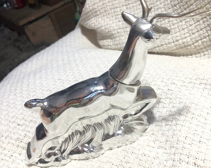 Avon Silver Deer Decanter, Collectible 10 Point Buck Figurine