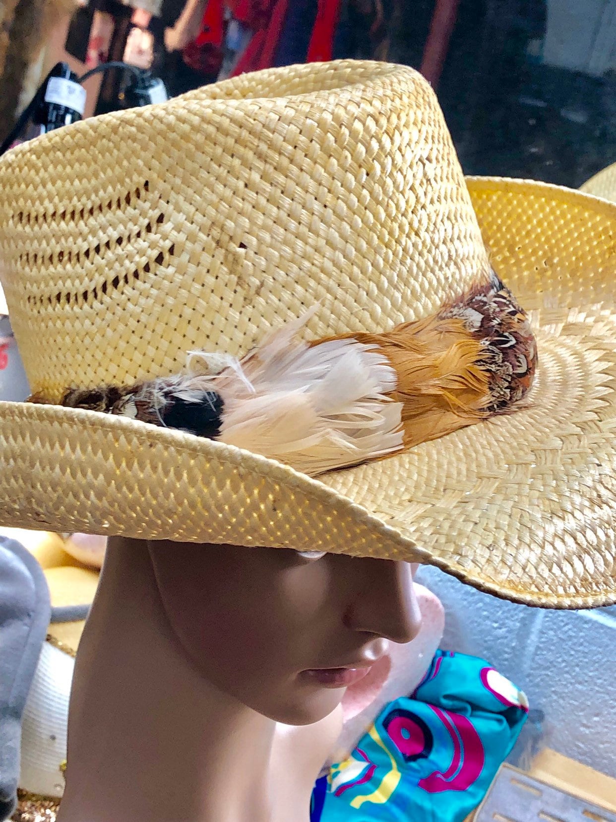 Straw Cowboy Hat with Feather Band, Southwest Country Concert Hat