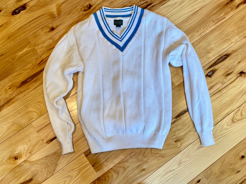 White tennis sweater Izod cotton v neck pullover mens | Etsy