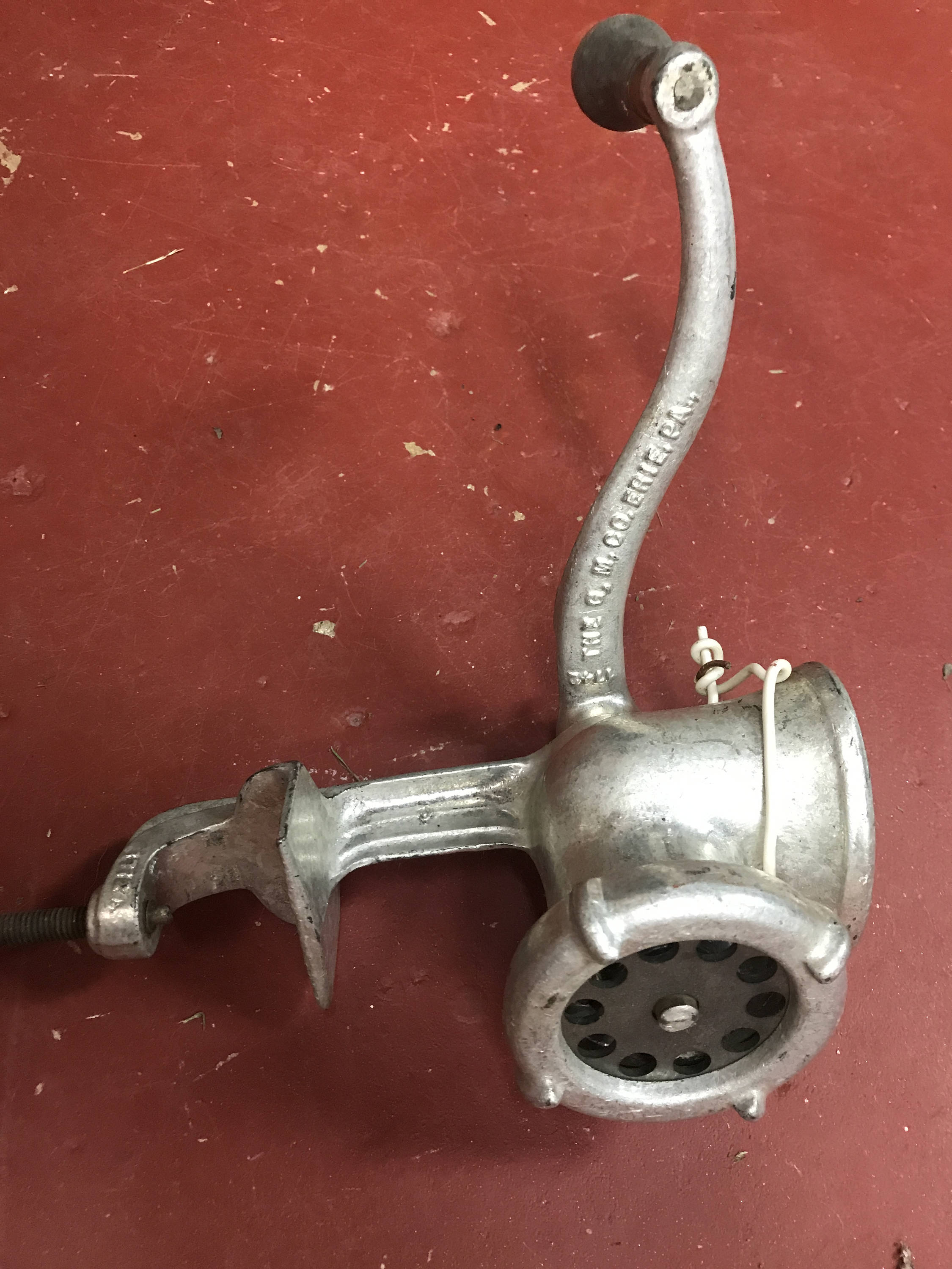 Griswold hand grinder, vintage farmhouse kitchen meat grinder