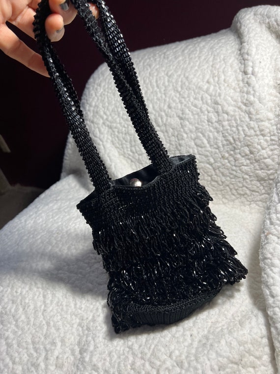 Black Flapper Handbag, Beaded Evening Cocktail Pu… - image 6