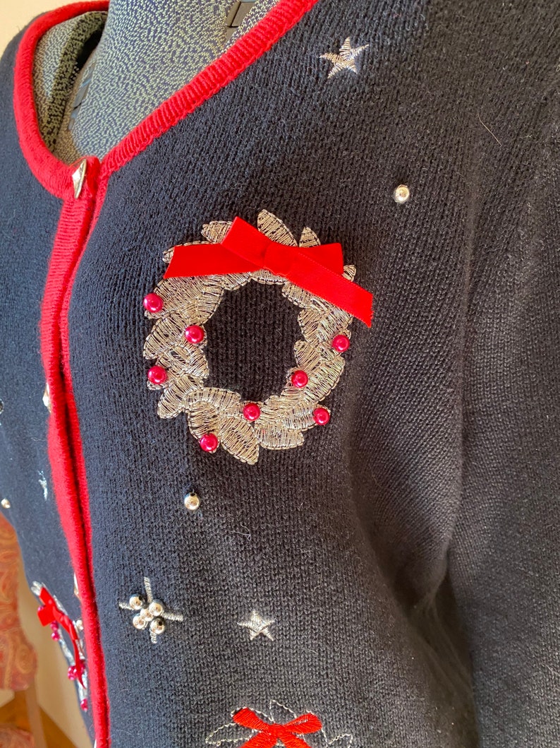 Christmas Wreath Sweater Holiday Party Cardigan Black Etsy