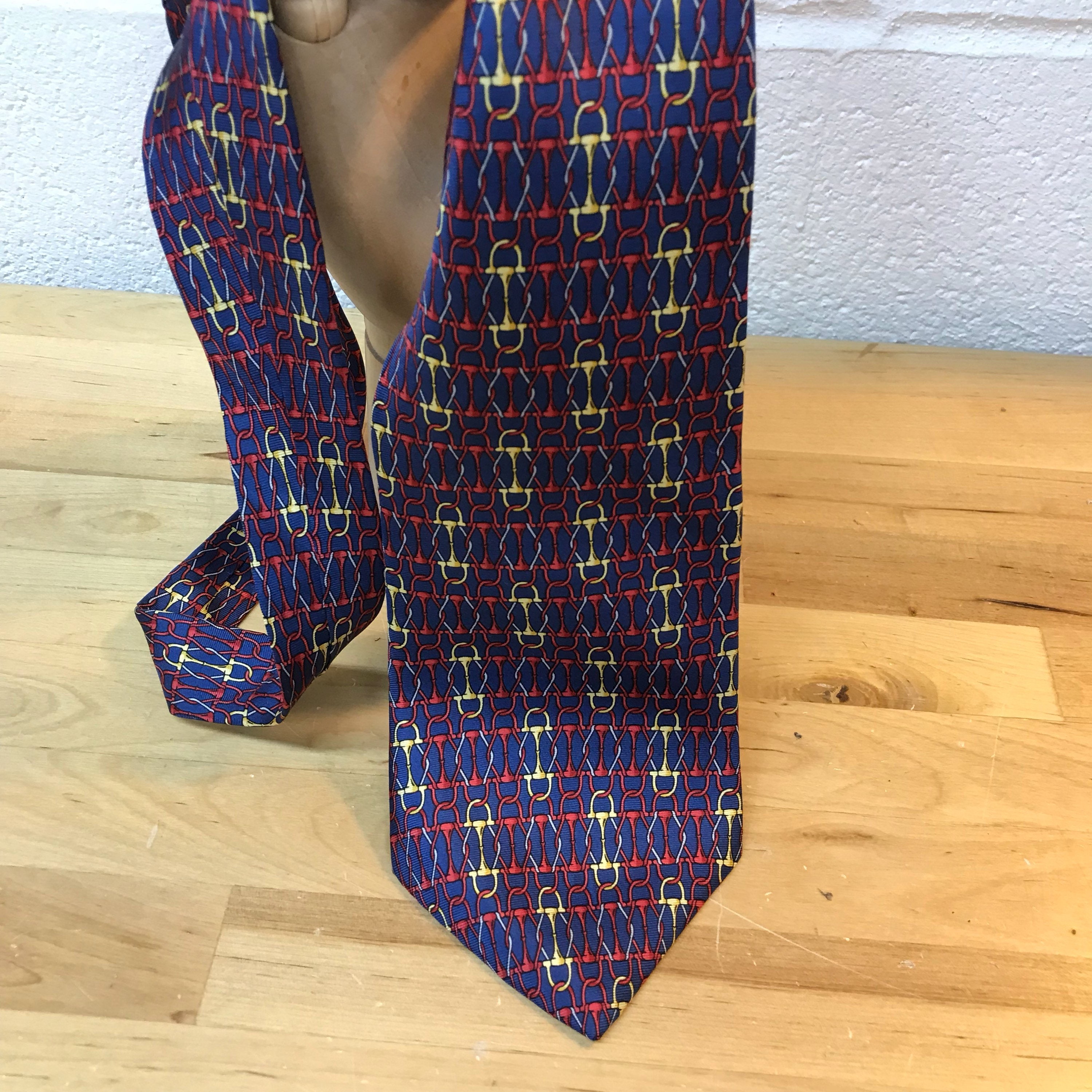 vintage designer silk tie Henri Christian, Retro blue Necktie
