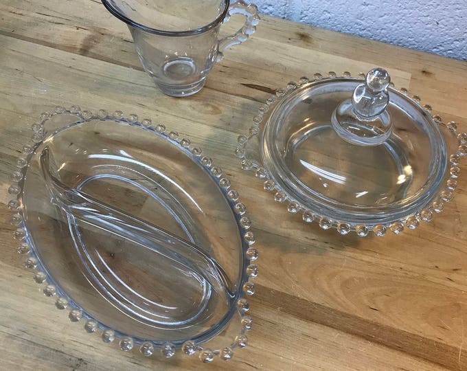 Candlewick Glassware Set,  Vintage Creamer Bowl and Relish Dish