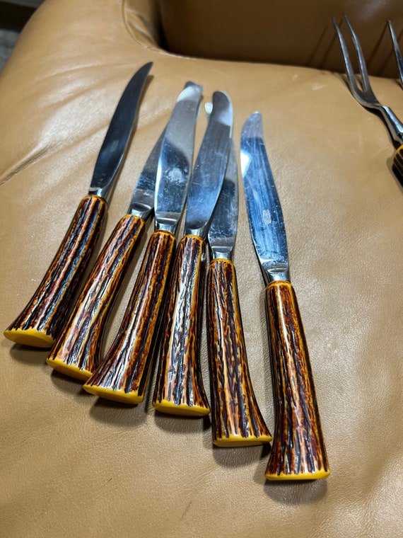 Retro Faux Wood Handle Knives, Faux Log Knife Set, Rustic Kitchen