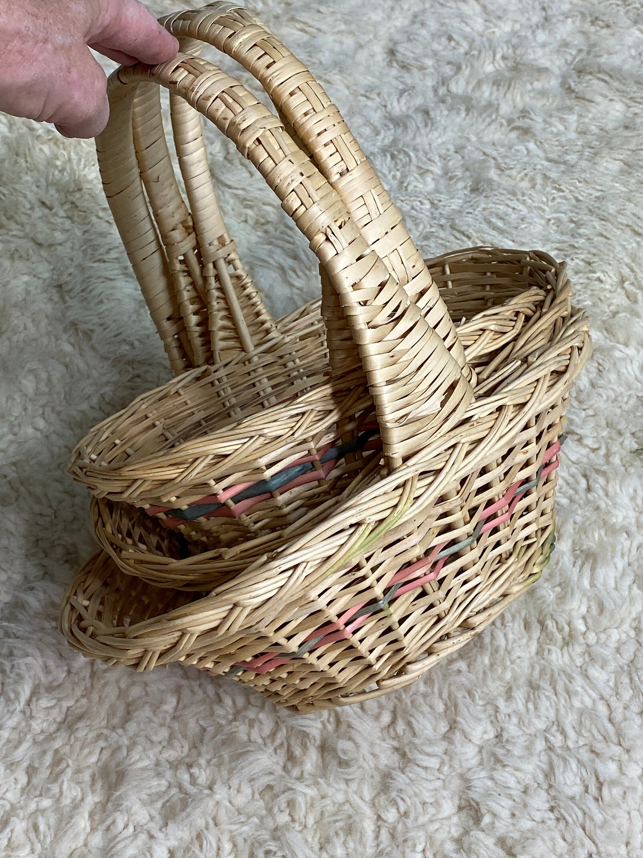 Wicker Easter Basket Set Of 3, Stackable Baskets