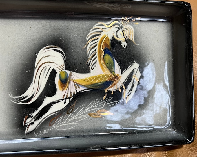 Cigar Ashtray, Decorative Hand Painted Horse Ash Tray, Vintage Collectible Tobacciana