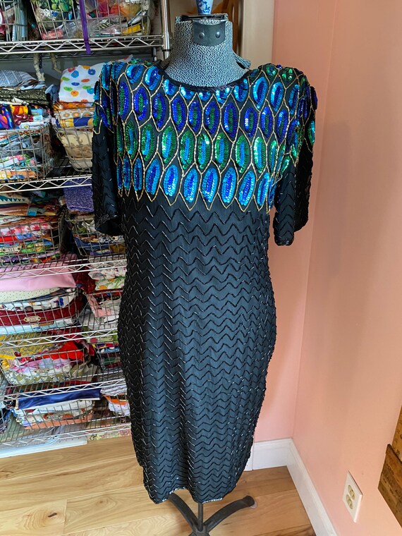Beaded Formal Dress, black sequins party dress