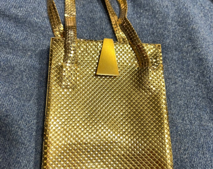 Gold Toned Metal Cocktail Handbag, Retro Formal Evening Purse