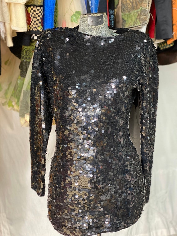 Black sequins costume party dress, retro sparkle … - image 7