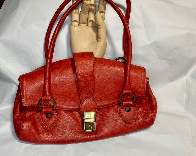 Red Leather Handbag, Made in Italy, Valentine’s Day Purse, Borgonicchio Firenze Florence