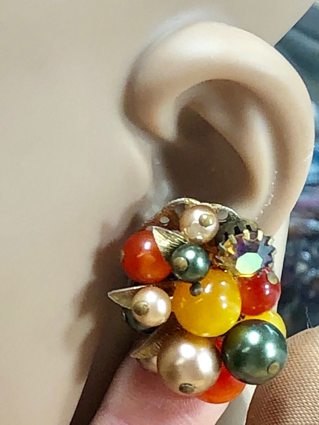 Mid Century Earrings, Clip On Costume Jewelry Earrings, Rhinestone Earrings