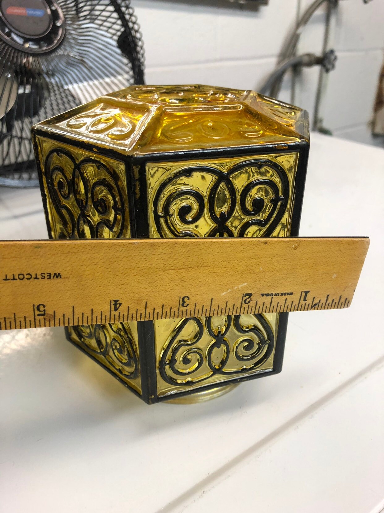 Retro Yellow Glass Light Globe Cover Black Swirled Design Gothic Mid