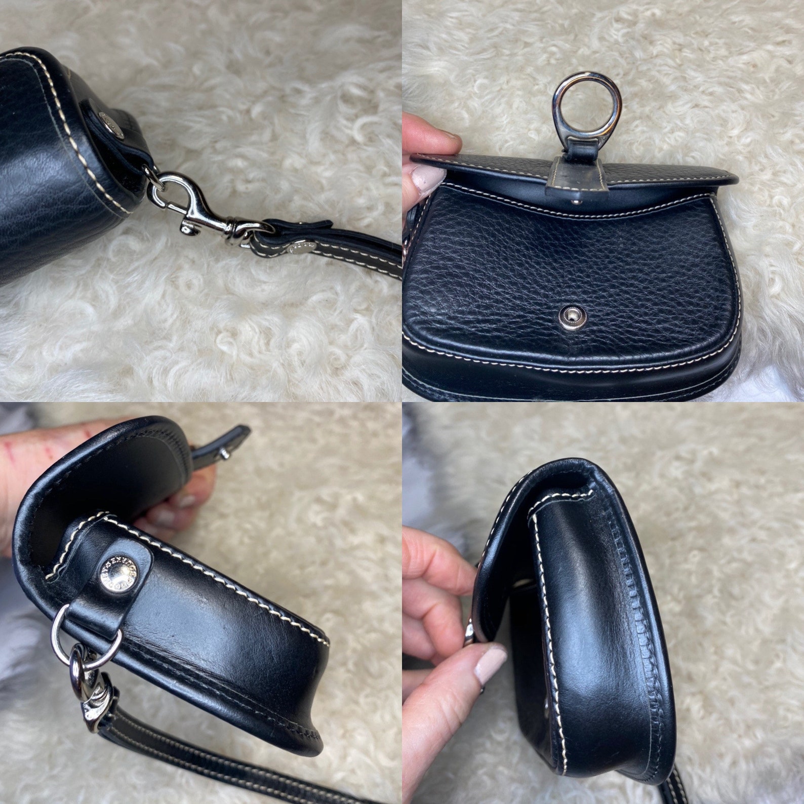 Black leather pouch coin purse satchel women's wristlet | Etsy
