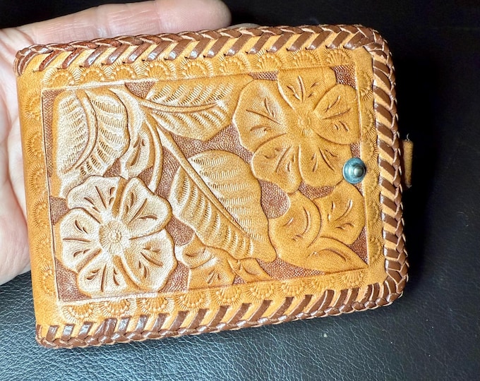 Western Wallet Embossed Leather Handmade Stitched Unisex Flower Eagle