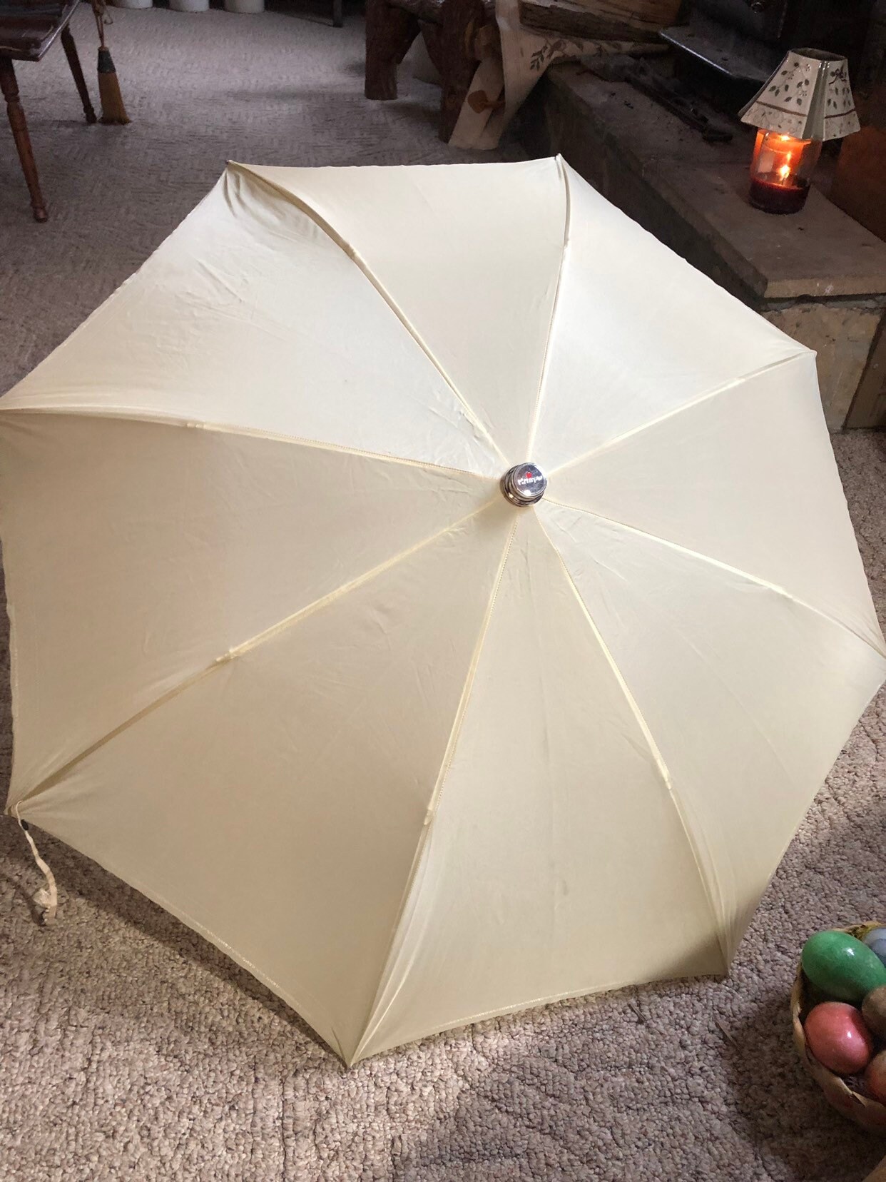 Knirps Retro Umbrella, Unisex Beige Vintage Umbrella, Mid Century Umbrella  With Case