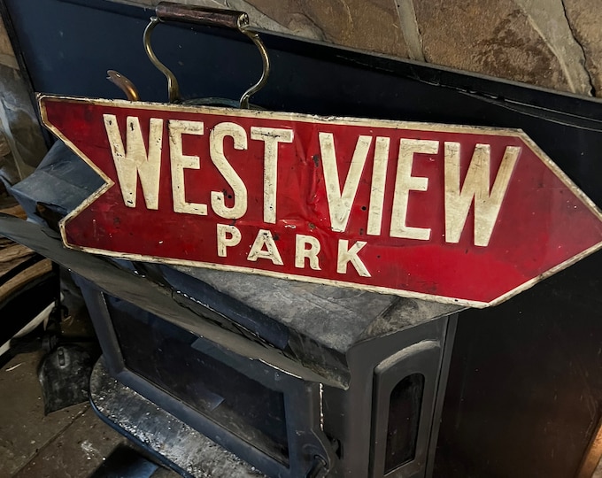 West View Park Sign, Authentic Vintage Red Metal Amusement Place, Wall Decoration