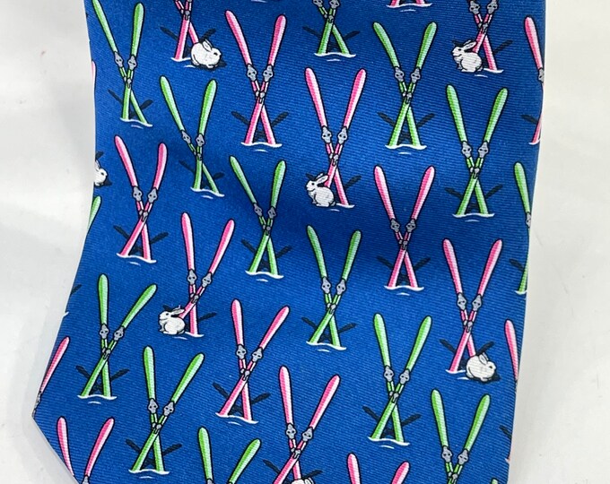 Ski Bunny Necktie, Silk Downhill Skiier Tie, Vibrant Colors Winter Necktie