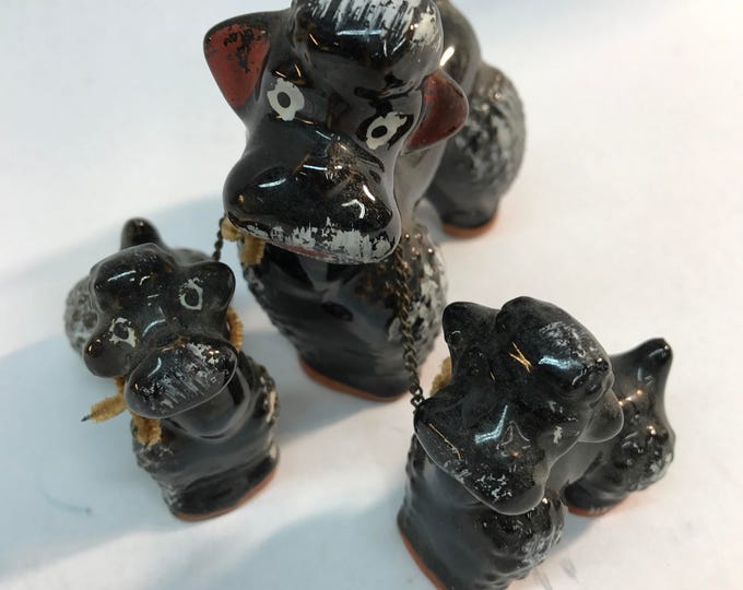 Black poodle figurines mother and puppies, Mother's Day Gift, Poodle lover statues, Twins