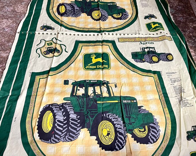John Deere Apron Pattern Fabric Panels, Farmhouse Kitchen, Gift for Him