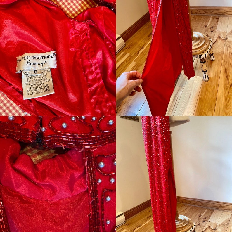 Red formal party dress beaded long Christmas Dress retro fashion